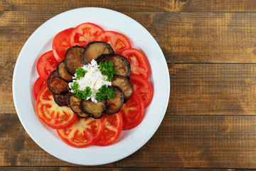 Eggplant salad with tomatoes and feta cheese,