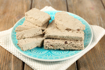 Two kinds of sunflower halva - with raisinas and vanilla taste.