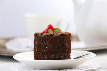 Yummy chocolate cupcake close up