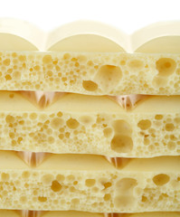 Tasty porous chocolate with empty white background