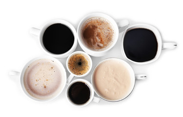 Lots of coffee cups on white background