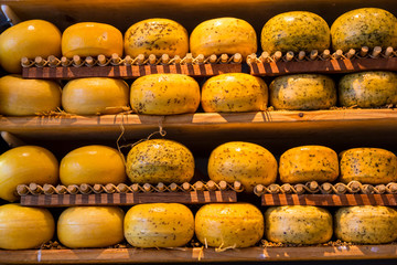 Cheese wheels  in Amsterdam store