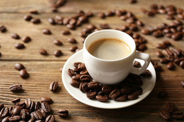 Cup of coffee on wooden table