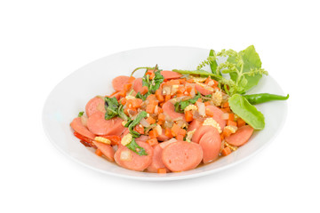 Spicy fried sausage with chili & Holy Basil