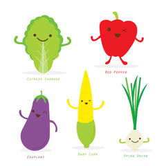 Vegetable Cartoon Cute Set Vector