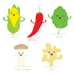 Vegetable Cartoon Cute Set Vector