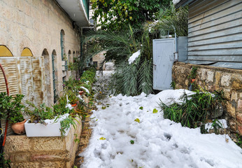 Fototapeta na wymiar Snow in Jerusalem
