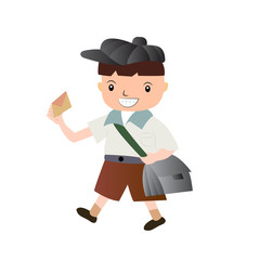Funny cartoon boy with envelope
