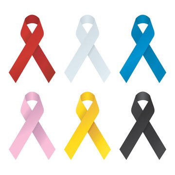 collection of 6 color awareness ribbons.