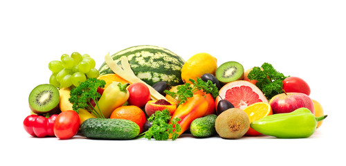 Collection fruit and vegetables on white
