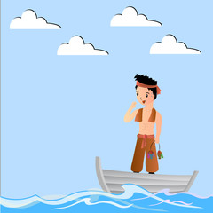 Obraz na płótnie Canvas funny cartoon fisherman