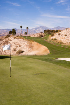 Cup Flag Golf Course Green Desert Palm Springs Vertical Mountain