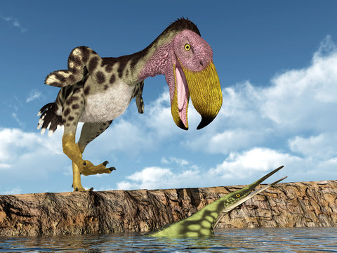 Terror Bird Kelenken attacks the Marine Reptile Hupehsuchus
