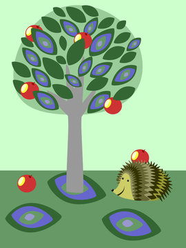 Illustration of a hedgehog in the garden