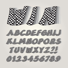 Checkered Flag Alphabet and Numbers, Editable eps10 Vector