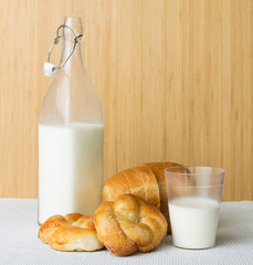 Milk bottle and bread