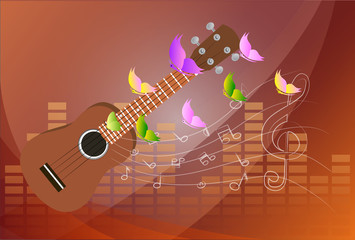 Vector illustration of an Ukulele with Music Notes Background
