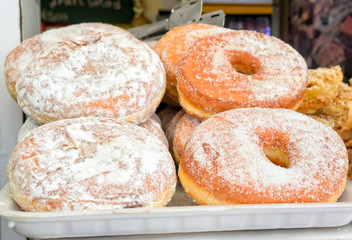 Tray of fresh doughnuts