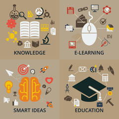 Set of 4 vector concept icons for education.
