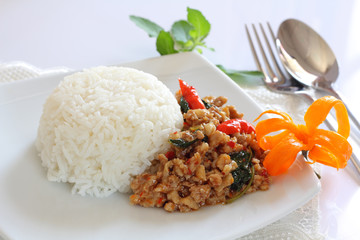 Stir-fried with minced pork and basil.