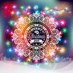 Fototapeta premium Christmas and New year label with colored lights