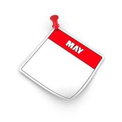 May. 3D render. Empty Blanc calendar on a white background.