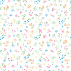 Vector hand drawn doodle flower seamless pattern
