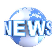 Word news on the background of the globe.