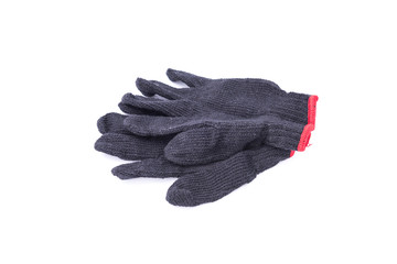 Black work gloves on white background.