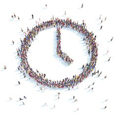 People in the form of an  clock.