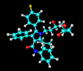 Atorvastatin molecule isolated on black