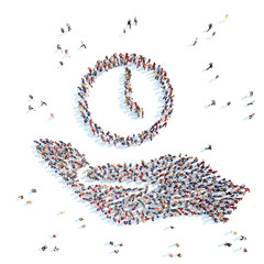 People in the form of palm clock.