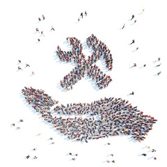 People in the form of palm with tools.