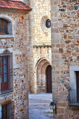 Fototapeta na wymiar Vista urbana de Cáceres, la concatedral al fondo