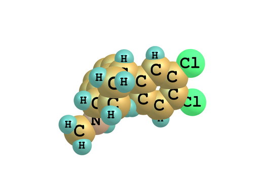 Sertraline molecule isolated on white