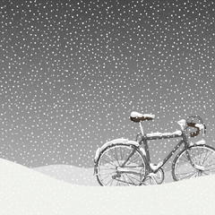 Fototapeta na wymiar Snow Covered Bicycle Illustration, Calm Winter Scene