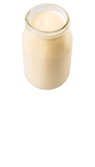 Mayonnaise in a jar over white background