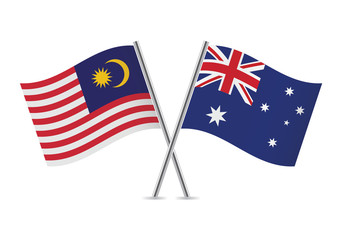 Australian and Malaysian flags. Vector illustration.