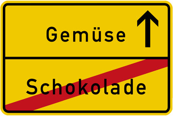 Fototapeta premium schild Lebenswandel Abnehmen - Gemüse statt Schokolade