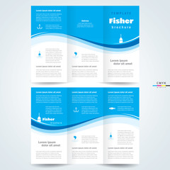 Naklejka premium brochure design template vector trifold fisher, cmyk profile