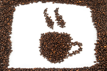 Mugs of coffee beans