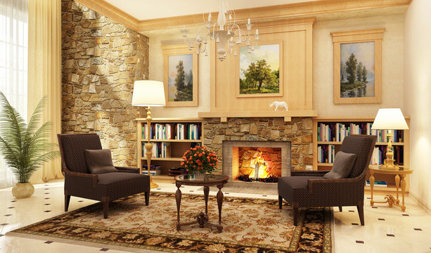 Fireplace room in a beautiful house