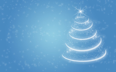 Christmas card with snow and tree on light blue background