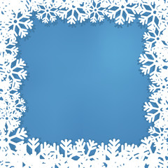 Fototapeta na wymiar New Year's frame from snowflakes, on a blue background.