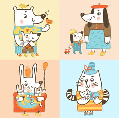 Животные-мамы со своими детьми