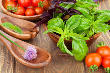 Fresh farmers tomatoes and basil