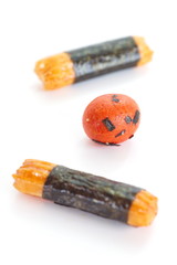 japanese Otsumami rice cracker or crunchy snack chip and peanut