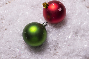 Red and green christmas baubles