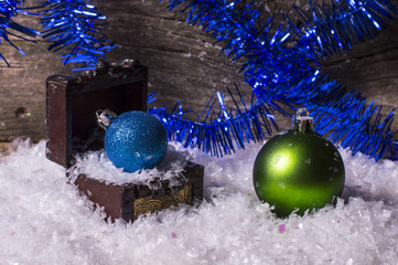 Blue and green christmas balls
