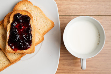 Breakfast with toast and jam